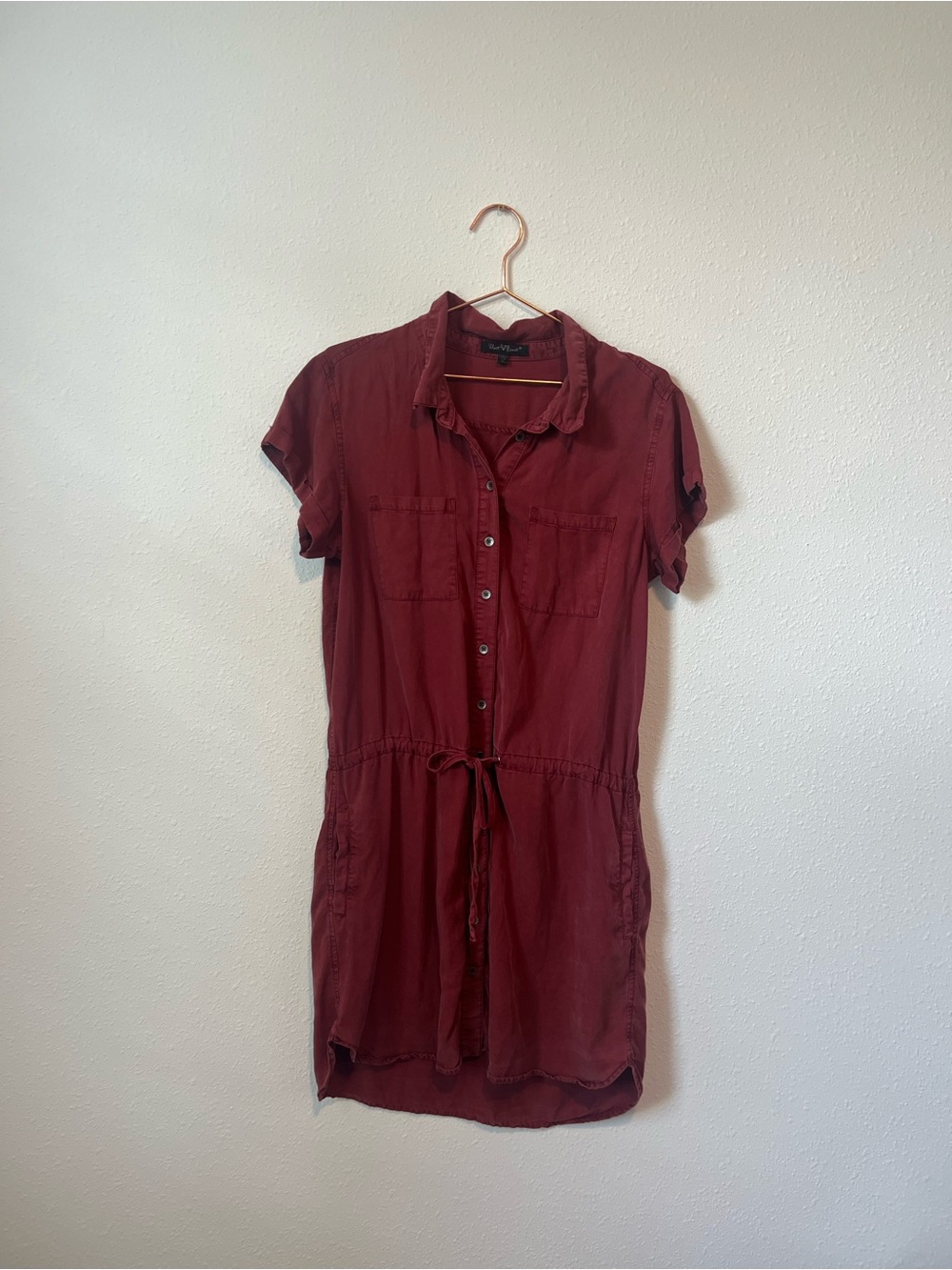 Velvet Heart Button-Front Shirtdress in Burgundy